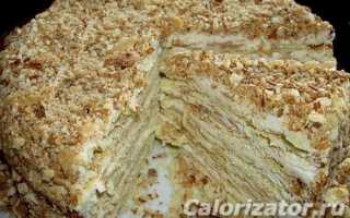 Рецепт Торт Наполеон 1шт (80г). Калорийность, химический состав и пищевая ценность.
